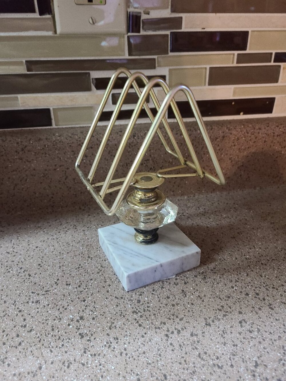 MCM Lead Crystal & Marble Brass Hollywood Regency Letter Napkin Holder Italy